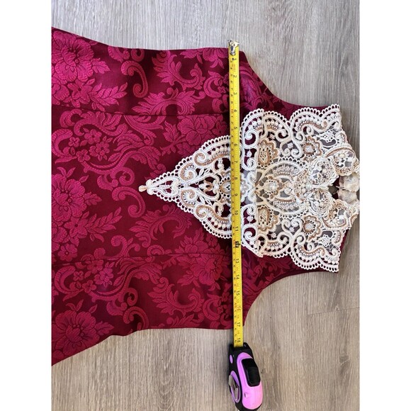 Vtg 80s Brocade Whimsigoth Lace Trim With Asymmetrical Blazer Sheath Dress Set 8 - Picture 9 of 16